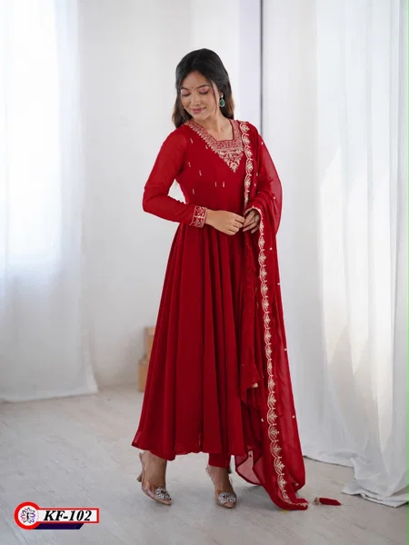 KF 102 Kalaai Georgette Embroidery Kurti With Bottom Dupatta 